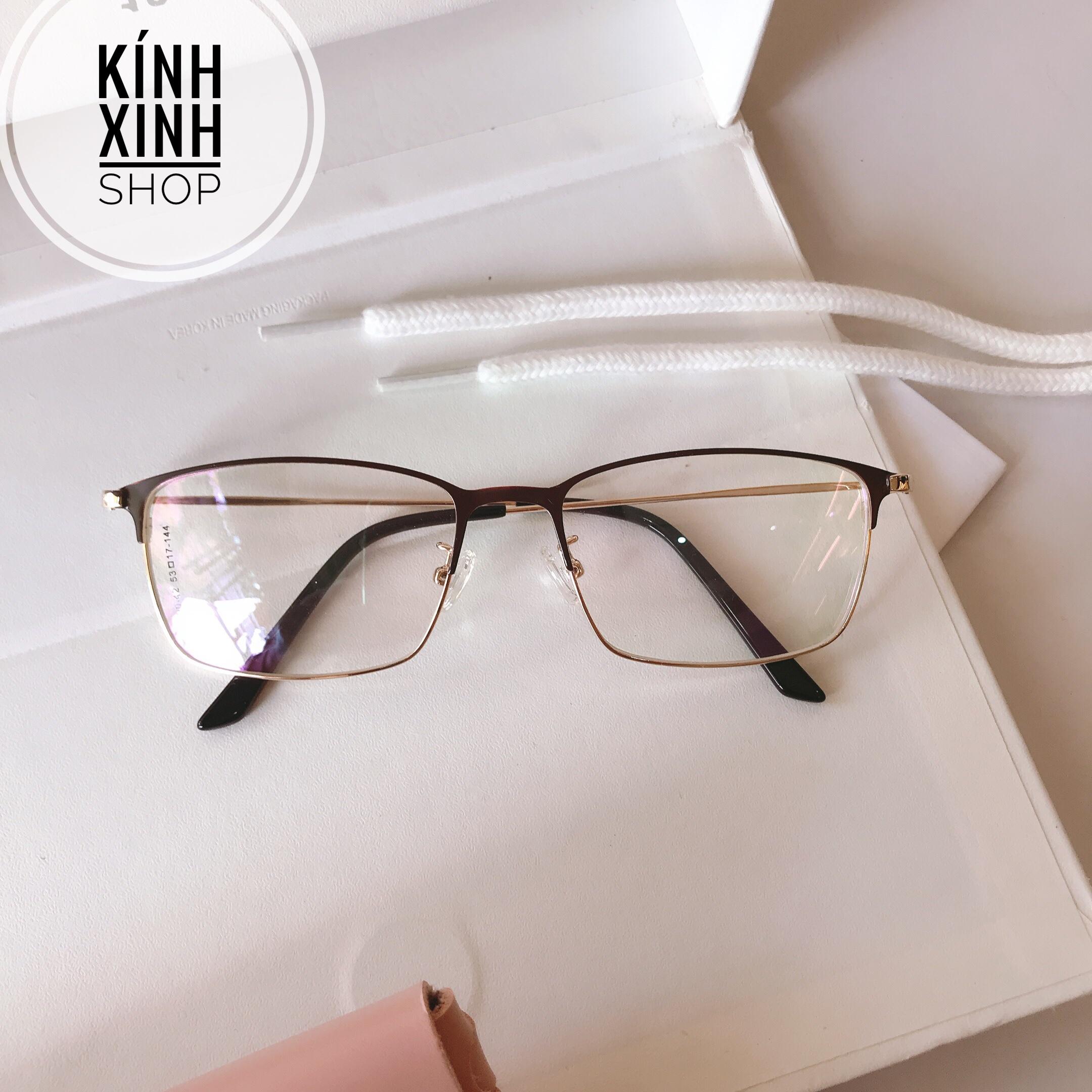 Kính gọng Mắt vuông kim loại tăm mảnh siêu nhẹ (Nâu vàng)