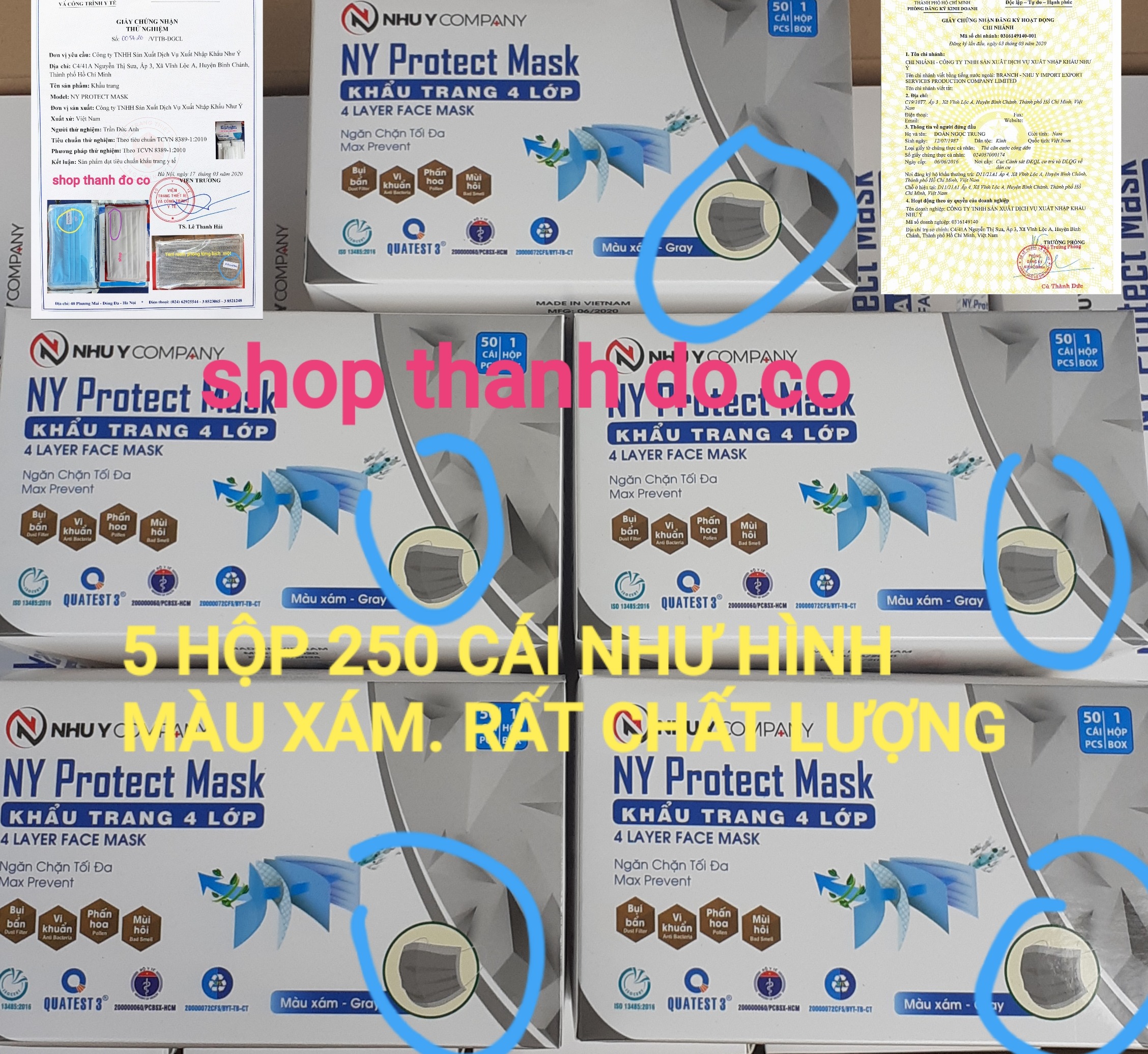 [HCM]KHẨU TRANG Y TẾ NHƯ Ý 4 LỚP ( CABON 5 HỘP 250 CÁI MÀU XÁM )
