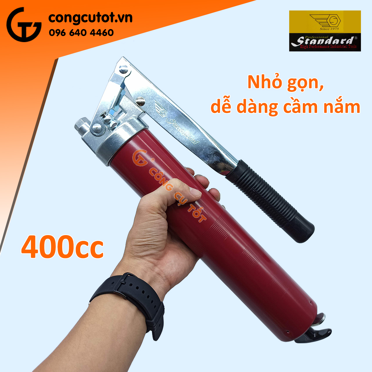 Bơm mỡ bò Standard Đài Loan 400cc bình thép đỏ