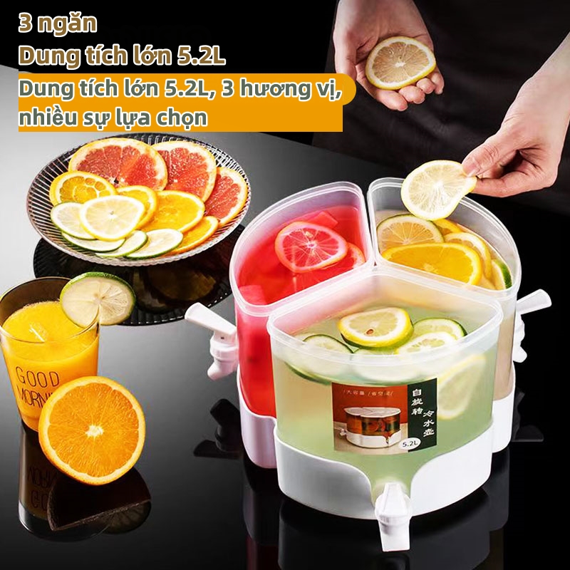 Bình Đựng Nước Có Vòi 5.2L tích lớn Bình Nước 3 lưới Có thể tháo rời có thể được xoay Để Tủ Lạnh Tiện Lợi Cao Cấp rót nước bảo quản lạnh nước trái cây nước ngọt có lắp đậy bảo quản tiện đựng trà sữa