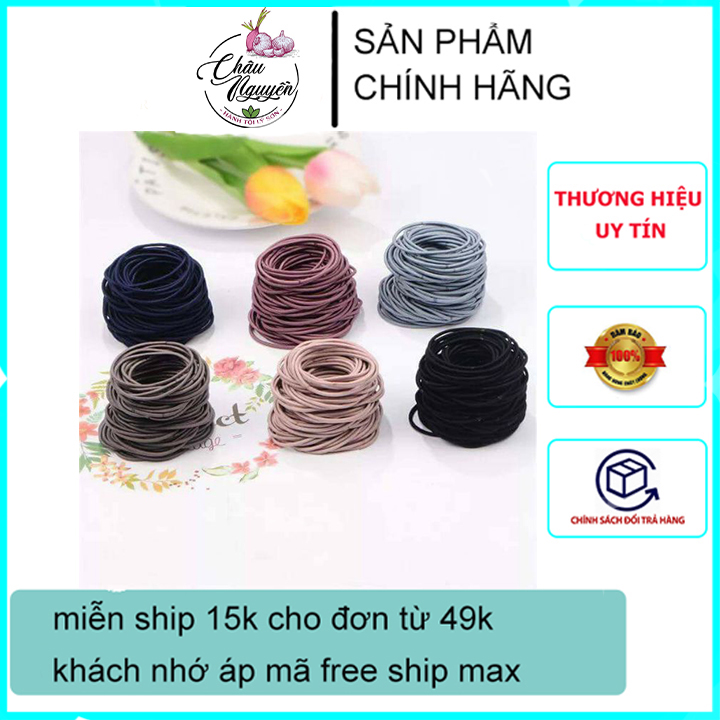 Set 100 Dây Thun Cột Tóc Đơn Giản, Thun cột tóc có hộp đựng