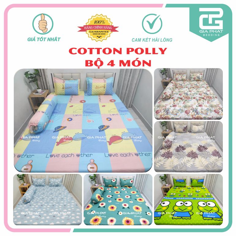 Bộ ga gối Cotton Poly (4 món) Loại 1 ( 1 ga + 1 áo ôm + 2 gối nằm)