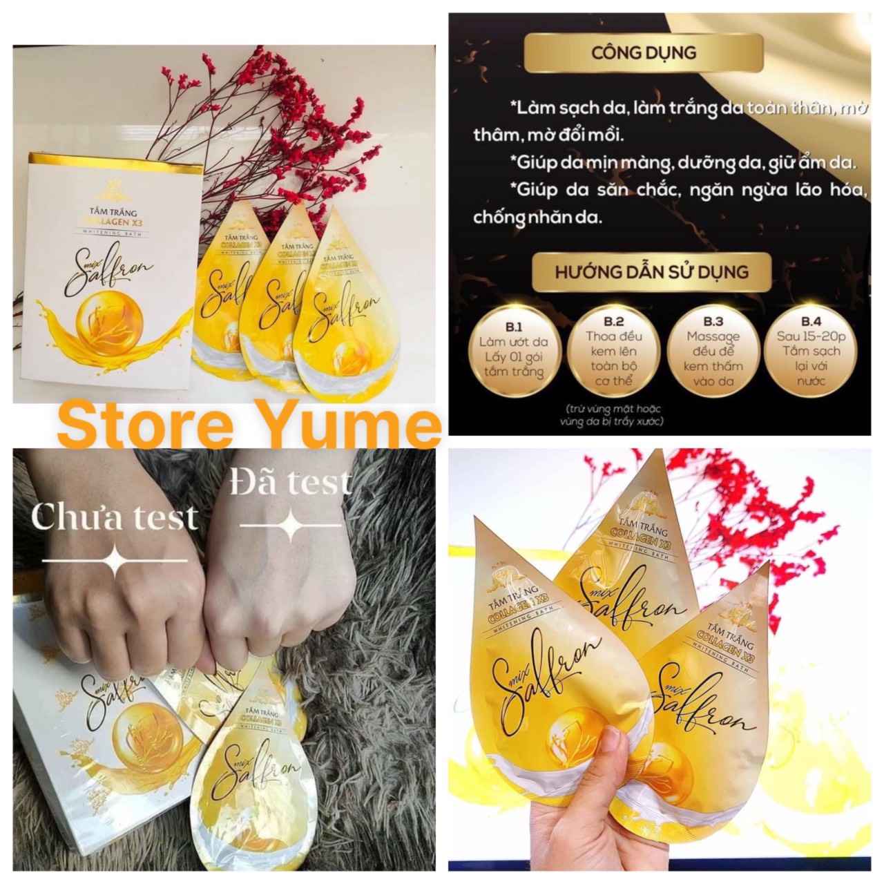 Tắm trắng toàn thân kích trắng collagen x3 Đông Anh Luxury Mix Saffron hộp 3 gói