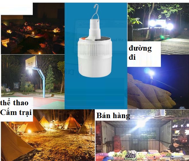 Bóng Đèn Led Tích Điện Năng Lượng Mặt Trời 100w - Có Điều Khiển Từ Xa - 5 Chế Độ Sáng