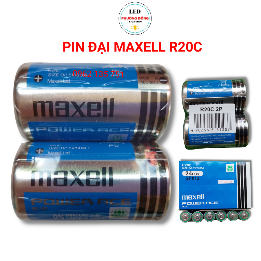 Vỉ 2 viên PIN Đại MAXELL  Size D R20C 1.5V chính hãng NHẬP KHẨU INDONESIA