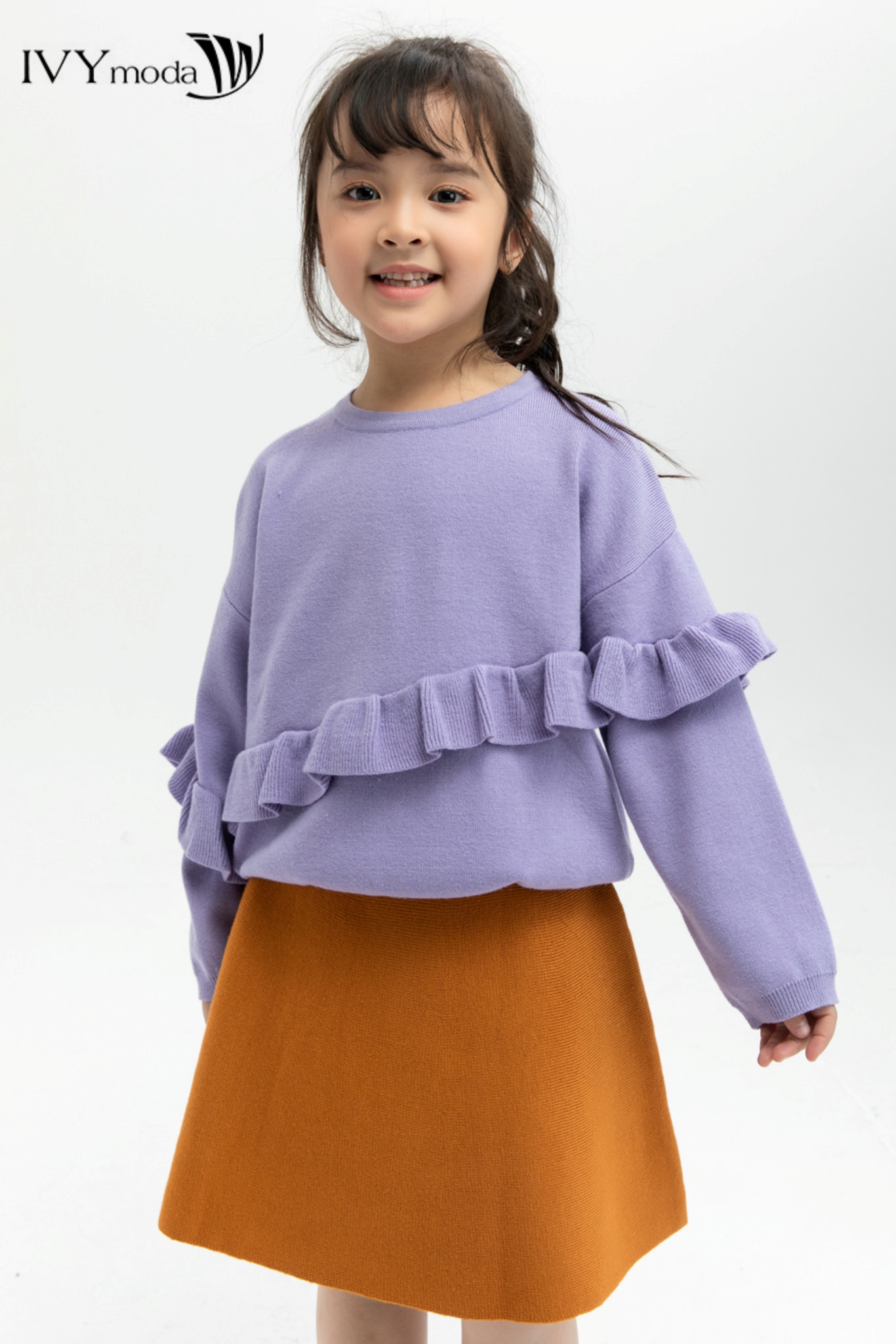 Áo len bé gái phối bèo IVY moda MS 58G0786
