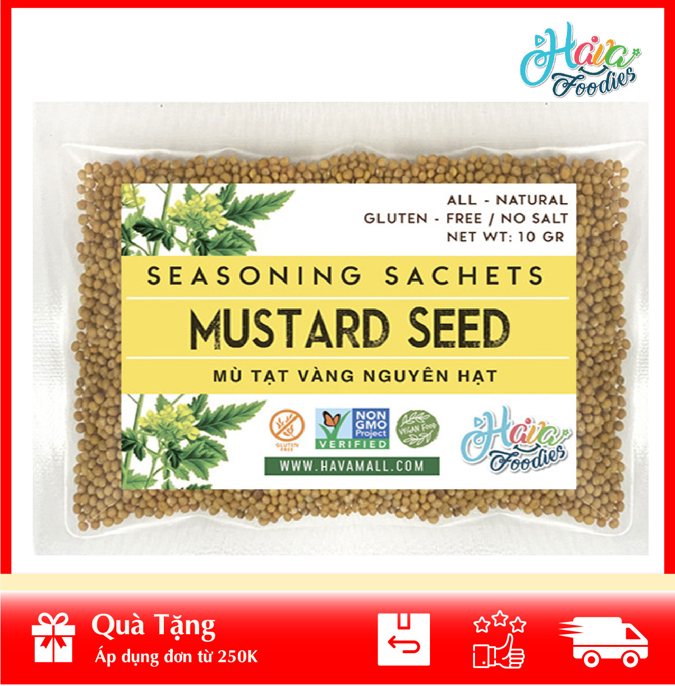 [HOÀN TIỀN MAX 10%][ HÀNG CÔNG TY NHẬP KHẨU ] Hạt Mù Tạt Vàng Thương Hiệu Hava Foodies Gói 10g – Yellow Mustard Seed