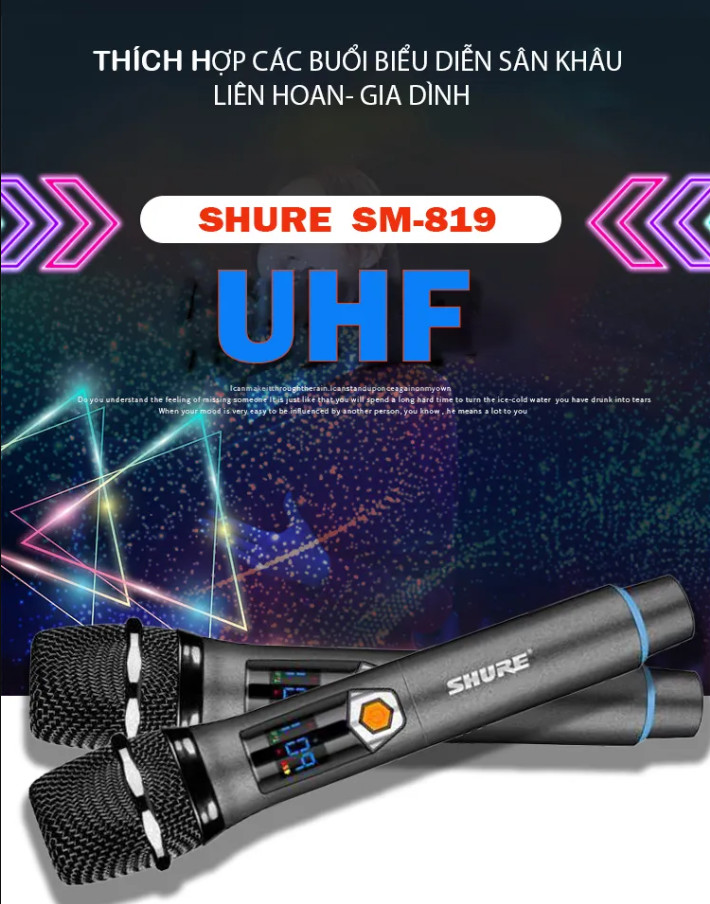 Micro Không Dây Đa Năng Shure SM-819 - Micro Karaoke Cao Cấp - Micro Karaoke bluetooth không dây - micro đa năng giá rẻ - Tích Hợp Sạc Pin Trực Tiếp Ngay Trên Micro, Âm Thanh Mượt Mà Bắt Sóng Lên Đến 25m Chuyên Dùng Cho Loa Kéo, Vang, Amply