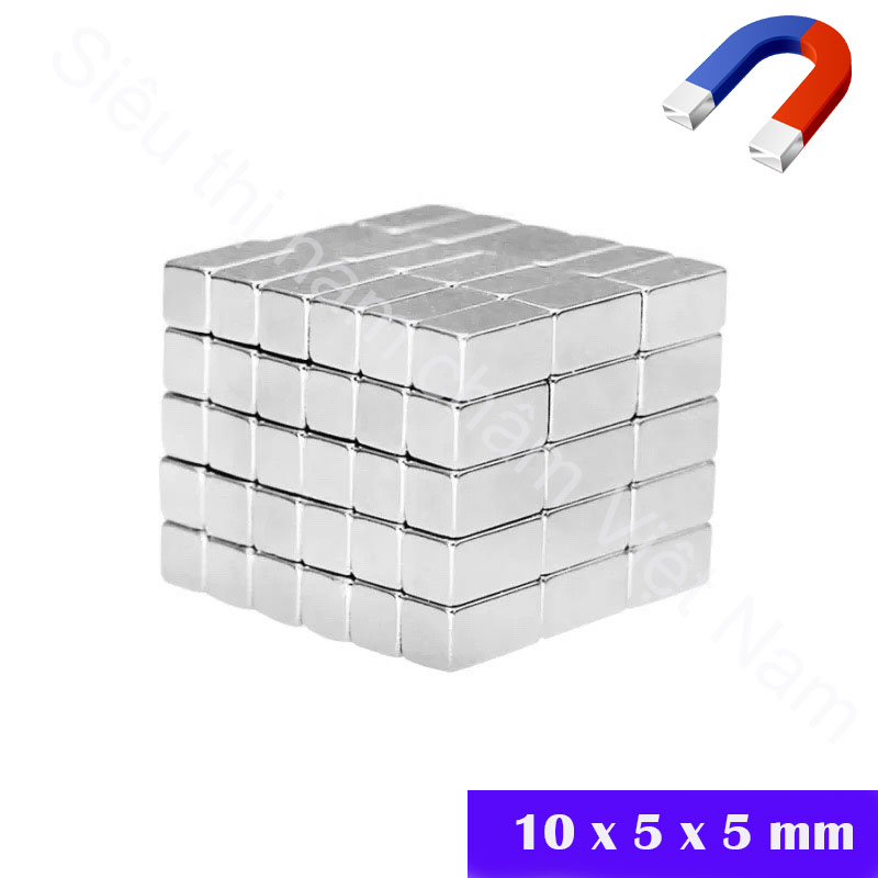 Nam châm hình chữ nhật kích thước 10x5x5mm set 10 viên, nam châm đất hiếm siêu lực mạnh