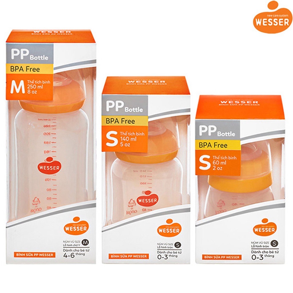 BÌNH SỮA WESSER PP BOTTLE 60ml/ 140ML/ 250ml