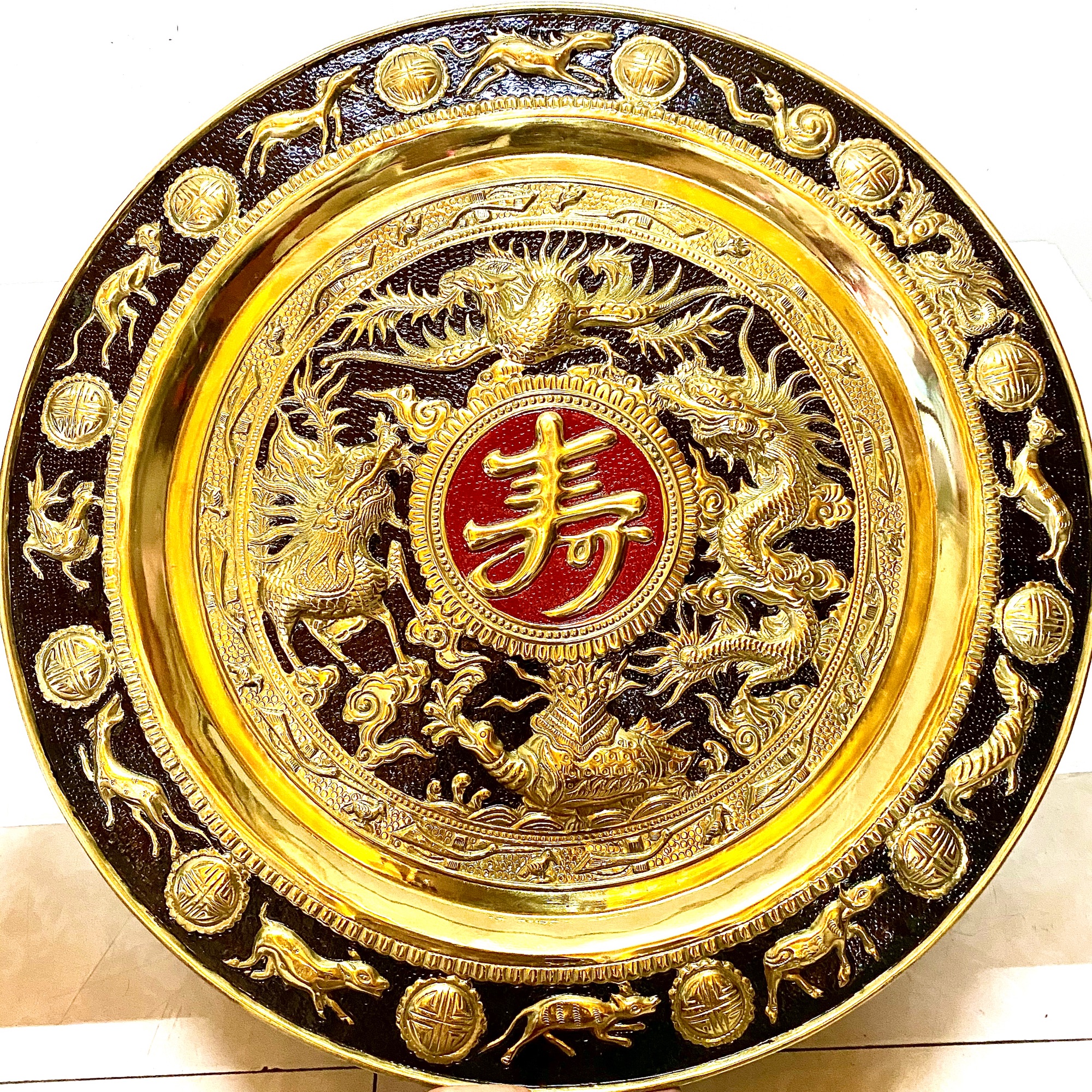 MÂM RỒNG PHƯỢNG CHỮ THỌ  Ở GIỮA KÍCH THƯỚC 52cm CHẤT LIỆU BẰNG ĐỒNG 💯  ĐẰNG SAU CÓ MÓC TREO TƯỜNG