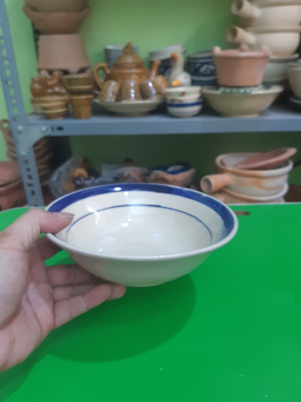 Combo 5 tô bè gốm kiểu xưa viền xanh 18 cm ( gốm sành)