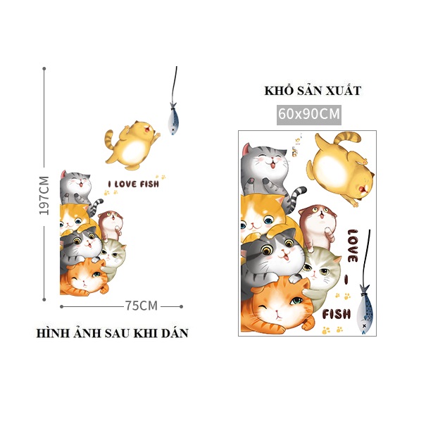 [HCM]Decal dán tường  MÈO BẮT CÁ - Trang trí phòng bé