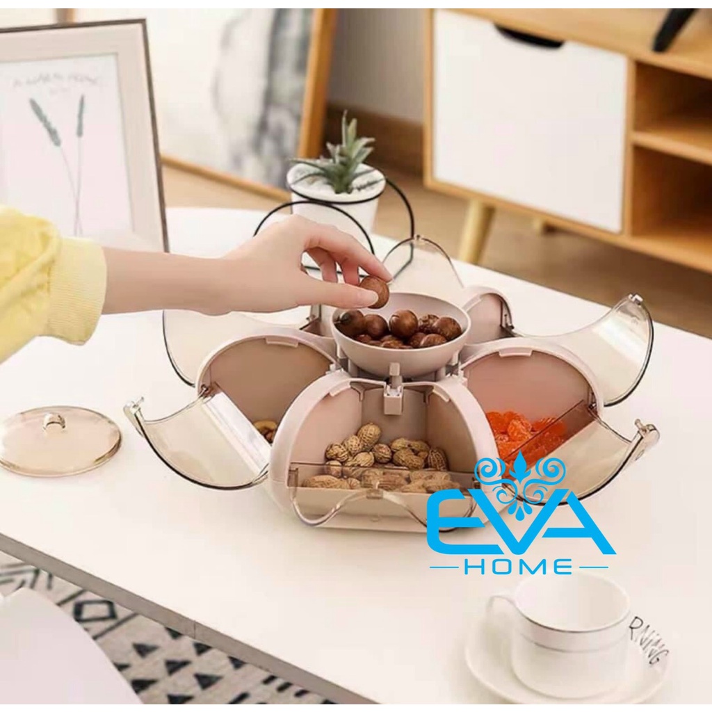 Khay đựng bánh kẹo / hộp đựng mứt tết hình cánh sen 6 cánh tự bung sang chảnh, lịch sự
