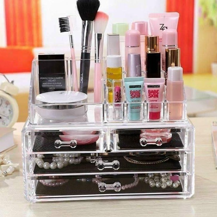 Kệ đựng mỹ phẩm trong suốt/kệ để mỹ phẩm Mica 4 tầng tinh tế,tạo vẻ sang trọng - Tủ đựng mỹ phẩm đồ trang điểm trong suốt sang trọng - Khay đựng mỹ phẩm 4 tầng đa năng