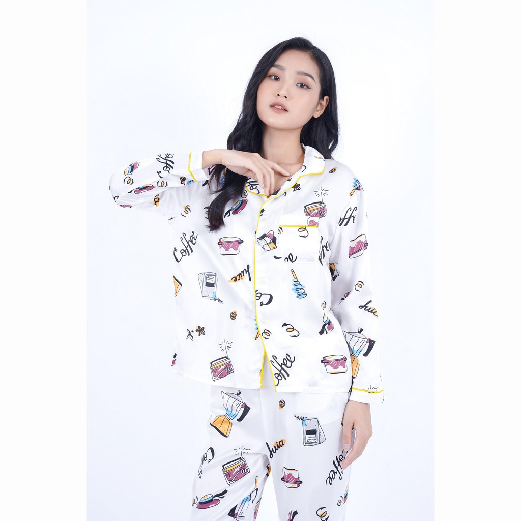 Bộ pijama lụa hình tay dài quần dài