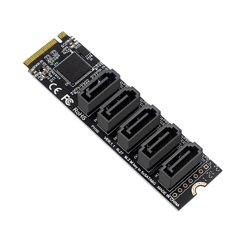 M.2 to ngff 5 ports sata3.0 adapter card jmb585 m.2 key m sata3.0 expansion card for pc laptop