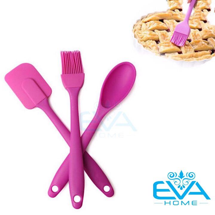 [HCM]Bộ 3 Dụng Cụ Làm Bánh Gồm Chổi Quét - Muỗng - Cây Vét Bột Silicone - Lông chổi silicon chống dính sợi to phù hợp để quét dạng chất lỏng đều hơn