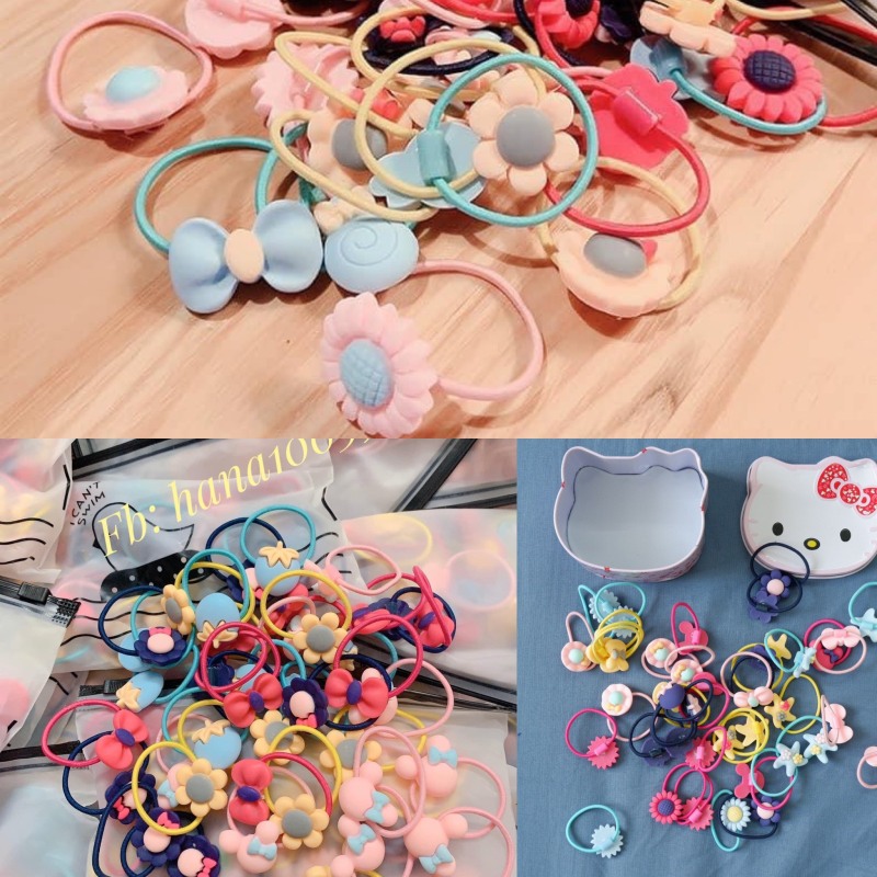Hộp thun buộc tóc 40 chi tiết cho bé gái - hộp 40 dây buộc tóc hello kitty