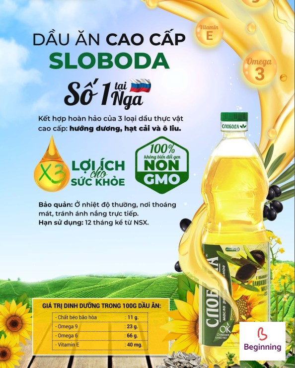 Dầu ăn cao cấp Sloboda 1 lít (date tháng 02/2023)