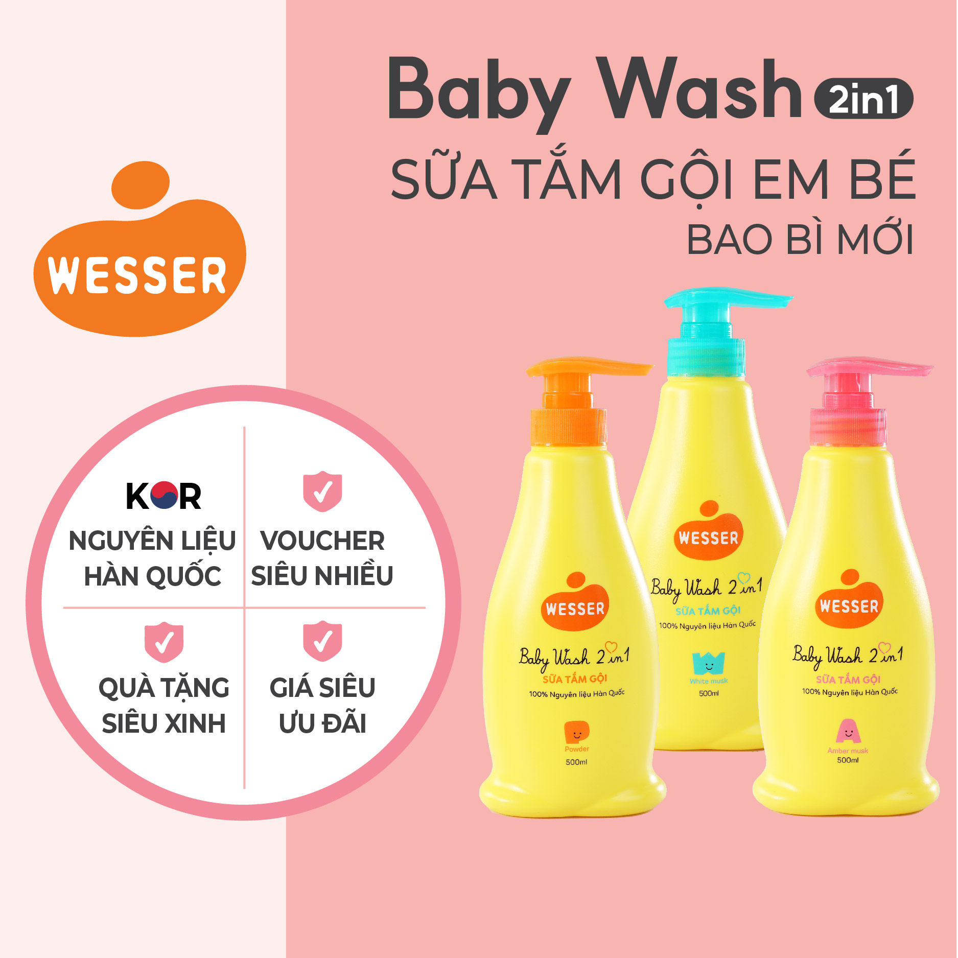Sữa tắm gội Wesser 2 in 1 500ml [ BAO BÌ MỚI ]