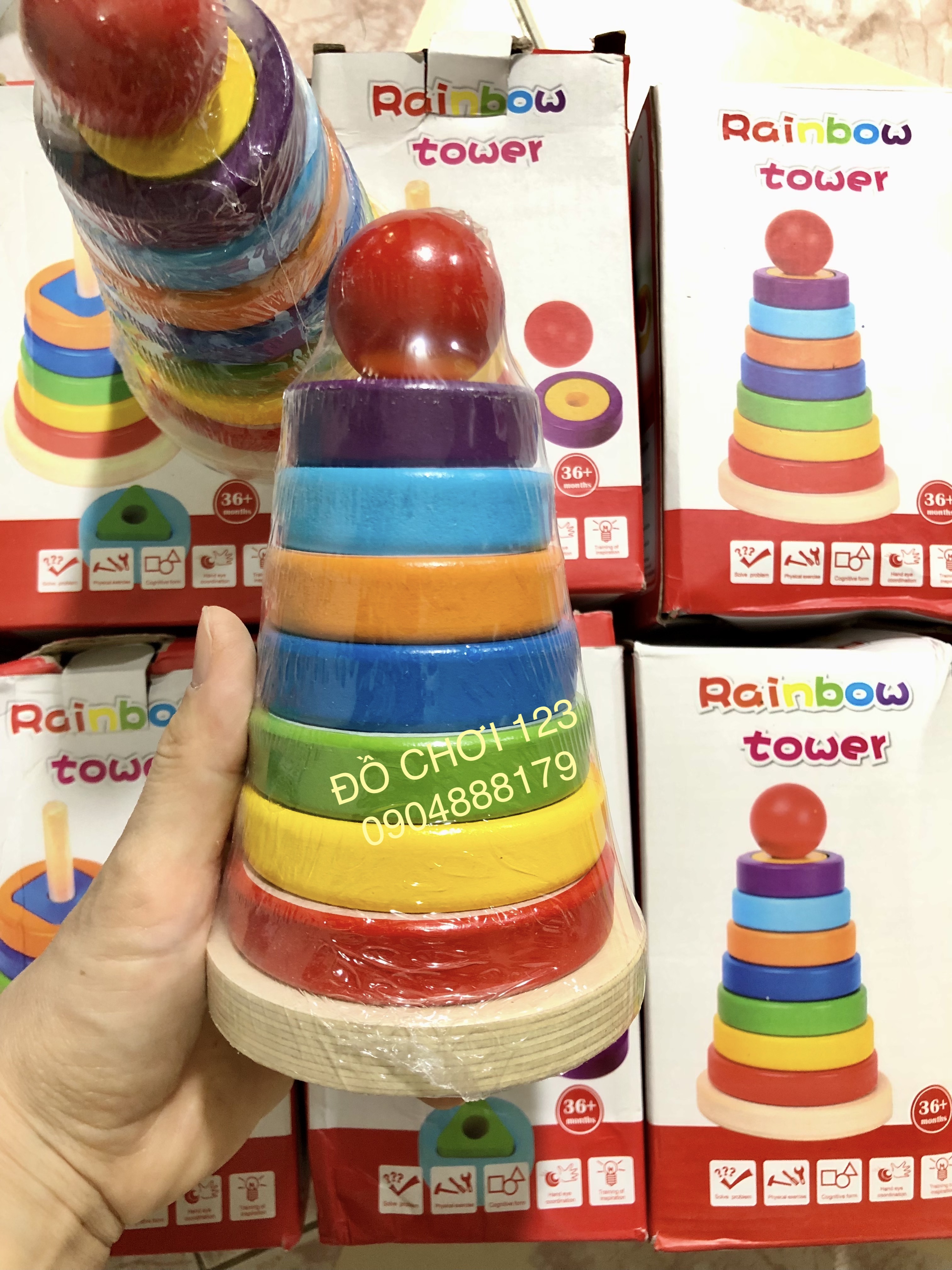 Đồ chơi xếp tháp cầu vồng Montessori