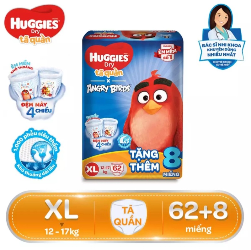 [TẶNG THÊM 8 MIẾNG] Tã quần Huggies size XL62 (mẫu Angry Birds)