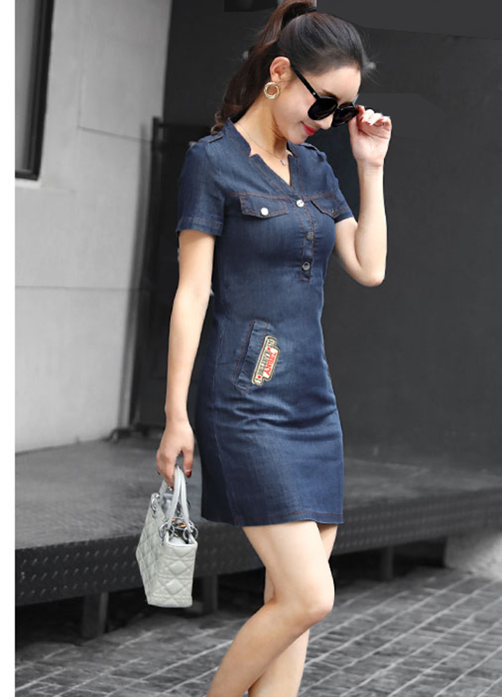 [HCM]Đầm Jean Nữ Thêu Logo Túi Ôm Body