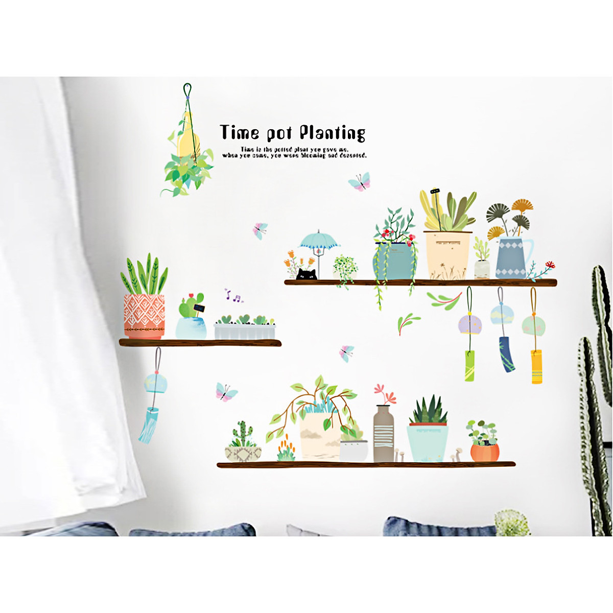 DECAL DÁN TƯỜNG GÓC CHẬU CÂY TIME