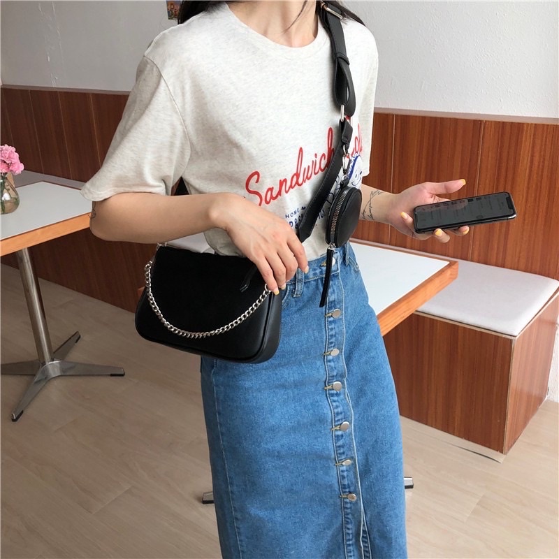 Túi Xách Đeo Chéo Nữ 5 Chi Tiết Da Dầy 2 Ly (Gồm Túi Ví và 3 Dây đeo)