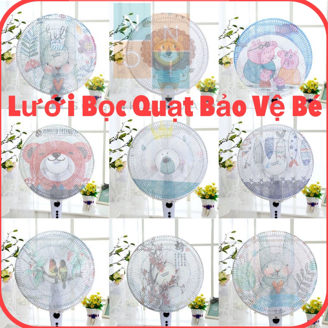 [HCM]Lưới Vải Bọc Lồng Quạt Máy Có Dây Rút An Toàn Cho Bé Mẫu Hoạt Hình Dễ Thương