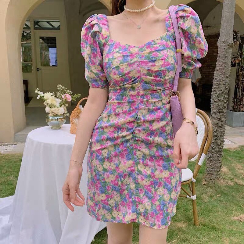 ĐẦM HOA TÍM TIỂU THƯ TAY BÚP NỮ TÍNH