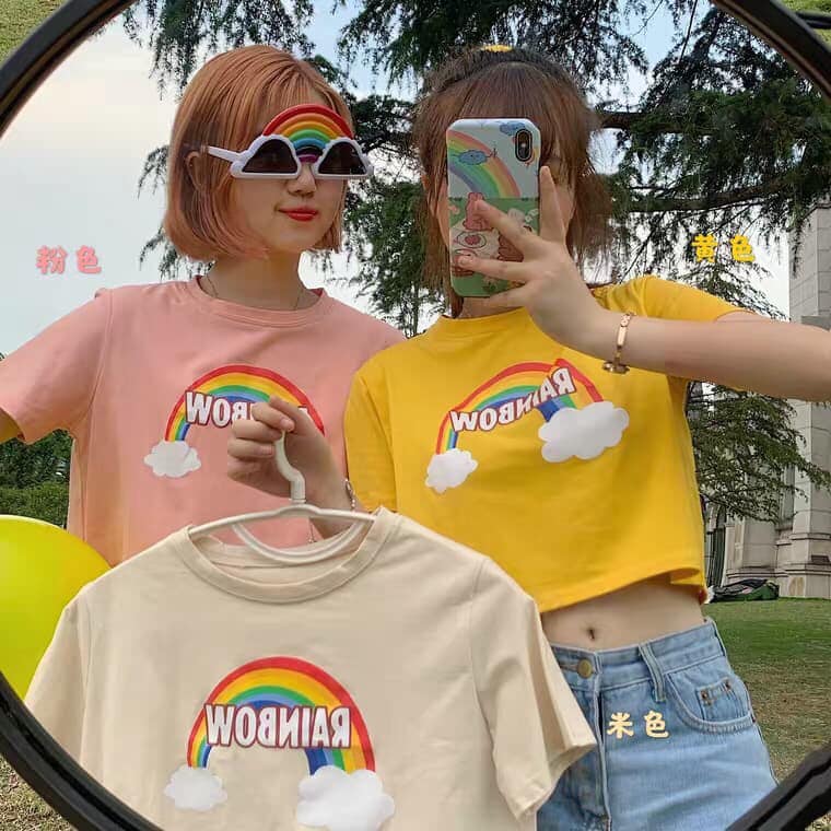[HCM]Áo croptop nữ in hình RAINBOW cực hot