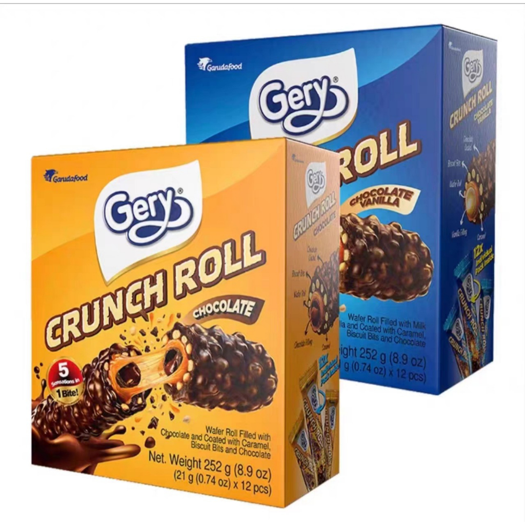 Bánh ỐNG Gery Ống Sôcôla Crunch Roll Chocolate 276g (Hộp 12 cái x 23g vàng)