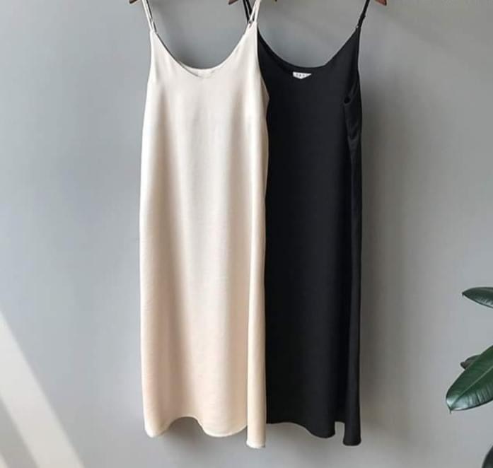 Đầm trơn 2 dây lụa-QH
