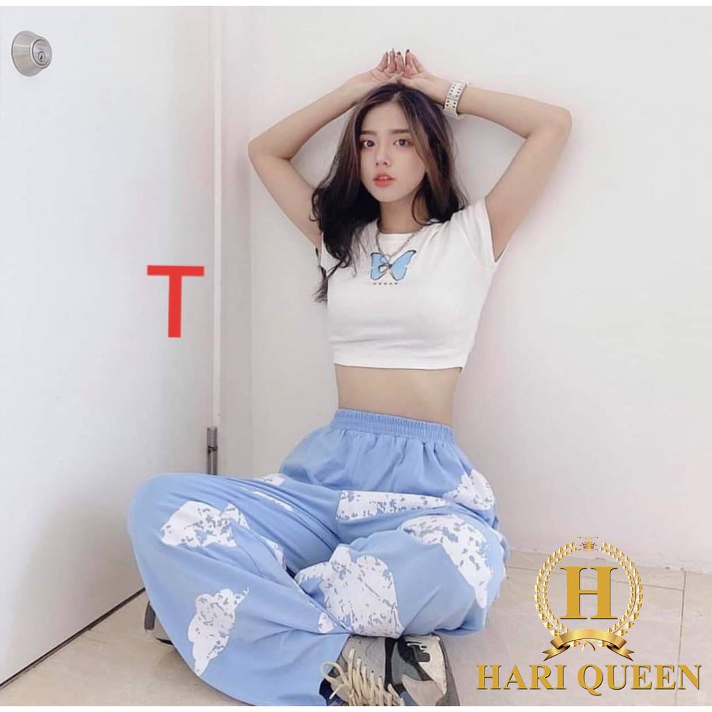 Áo croptop in bướm xanh DTR0720