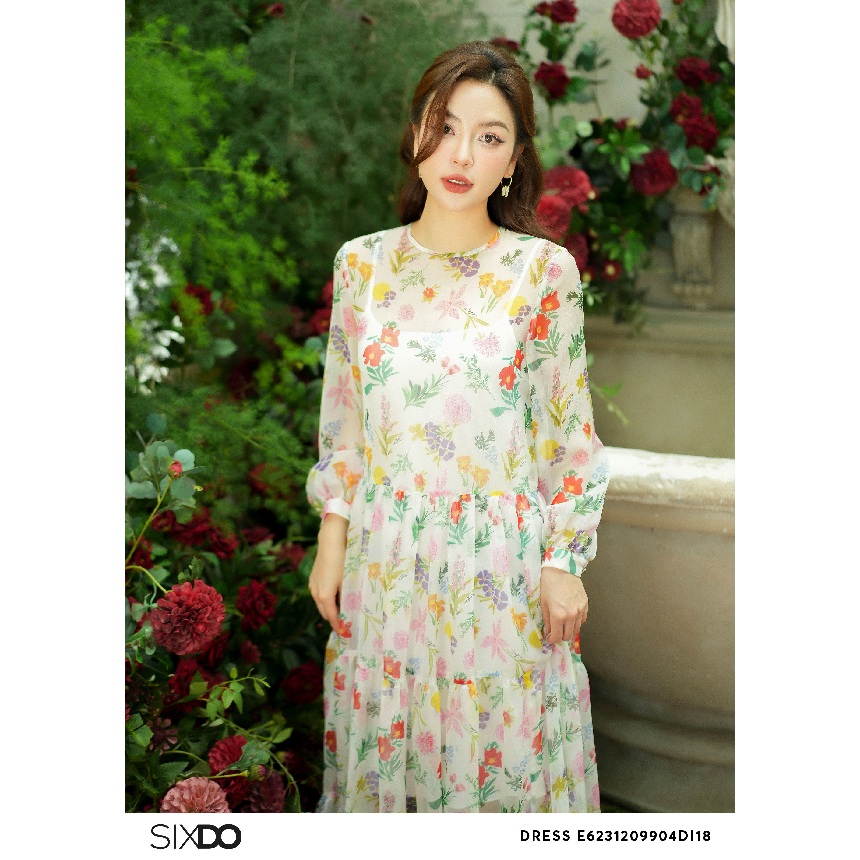 Đầm midi voan hoa SIXDO (Floral Voile Midi Dress)