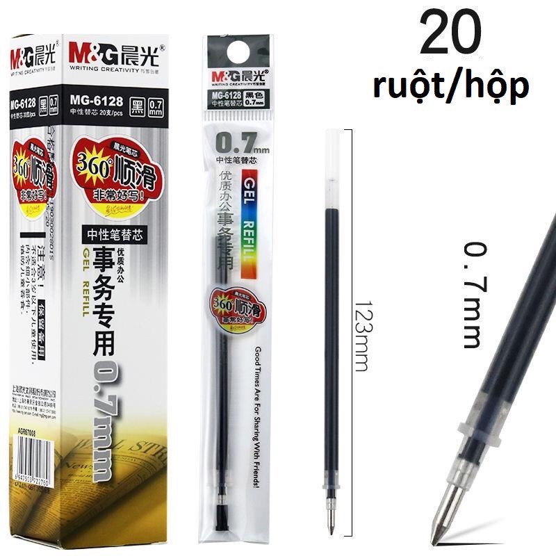 Sỉ - hộp 20 ruột bút gel m&g - mg6128 0.7mm, ruột dùng cho bút nước kí - bút viết chữ hán