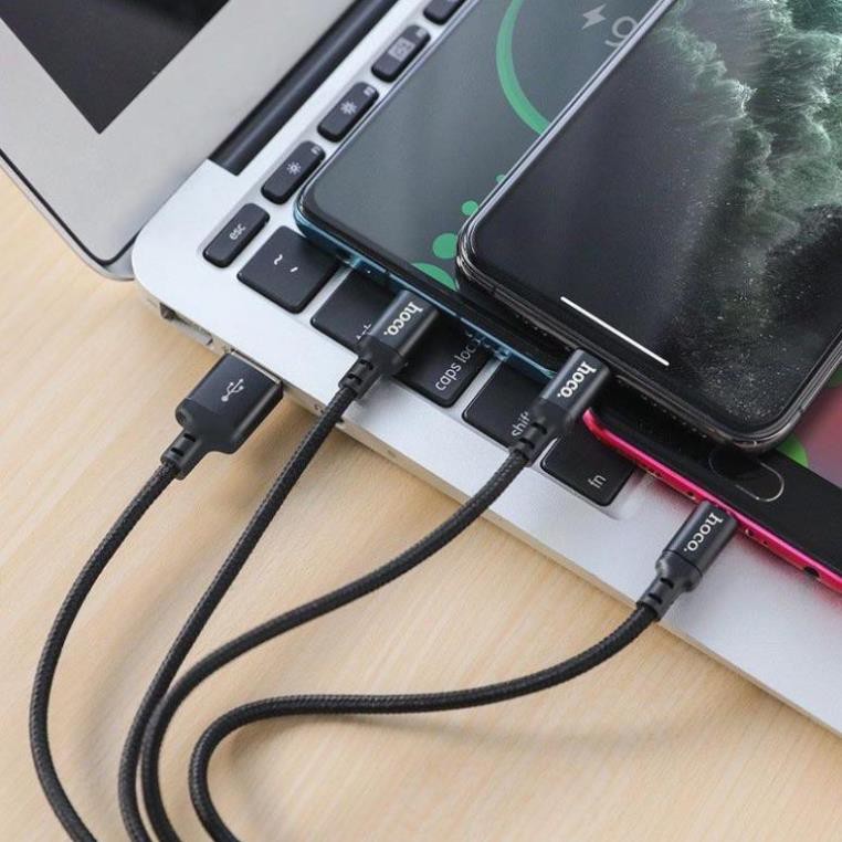 Cáp sạc đa năng 3in1 Ho_co X14 cổng microUSB / Lightning / Type-C dài 1M, max 2.4A Dây dù 3 đầu Android Ip | Type C