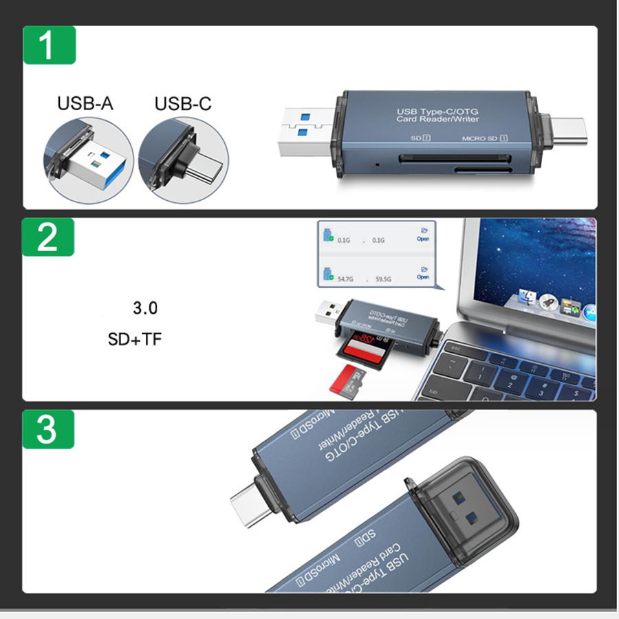 Đầu đọc thẻ nhớ sd micro sd đa năng type-c và usb tốc độ cao 3.0 chính hãng