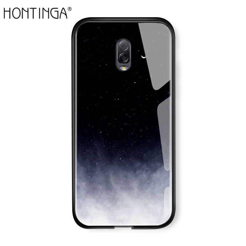 Hontinga For Samsung Galaxy J7 Plus C8 J7310 C7 2017 Aurora Galaxy Space Sky Starry Gradient Casing Case Shockproof Tempered Glass Back Cover