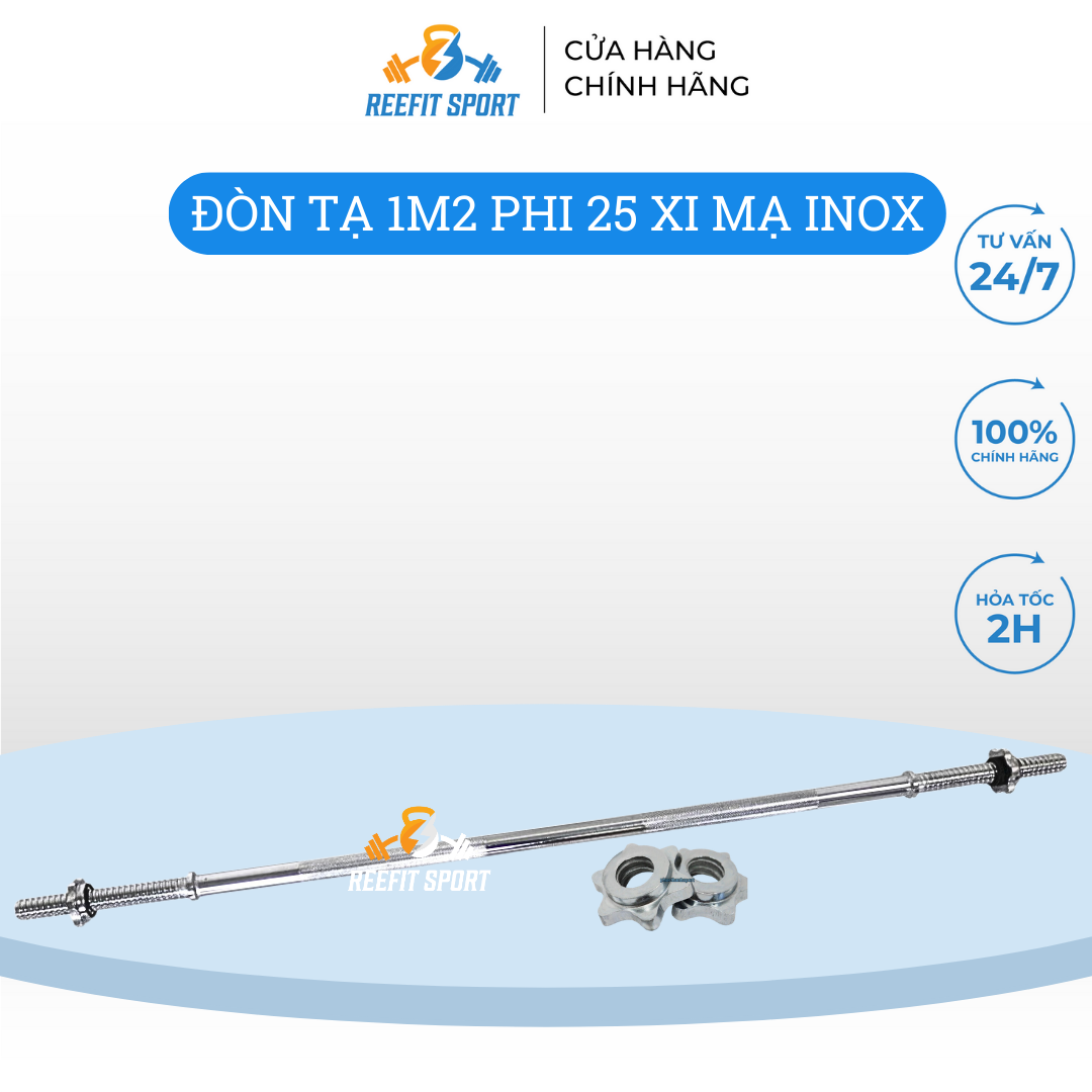 Đòn tập tạ đòn gắn tạ đòn tập squats đòn tập ngực đòn tập vai Reefit dài 1m2 inox nhập khẩu