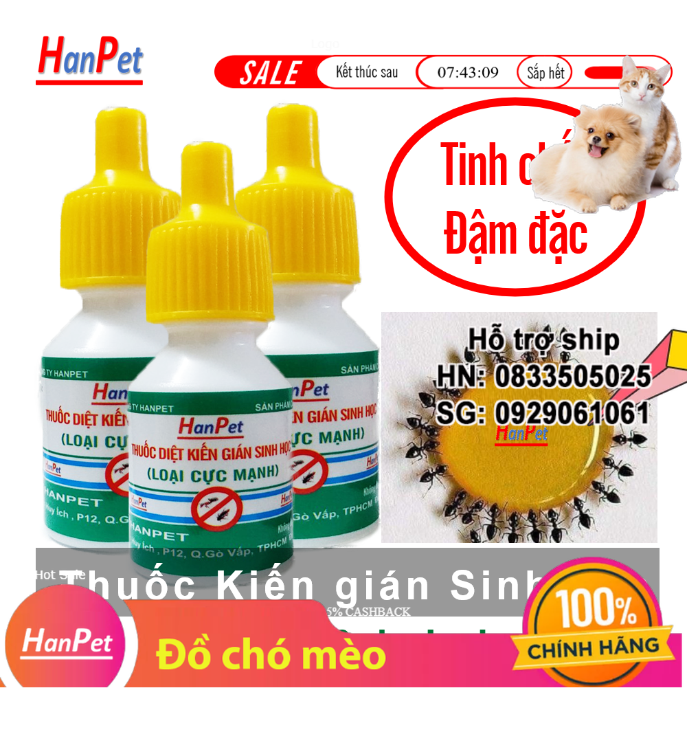 Hanpet - Combo 3 lọ - Thuốc Diệt kiến gián sinh học Chính hãng - Dung dịch diệt kiến tận gốc