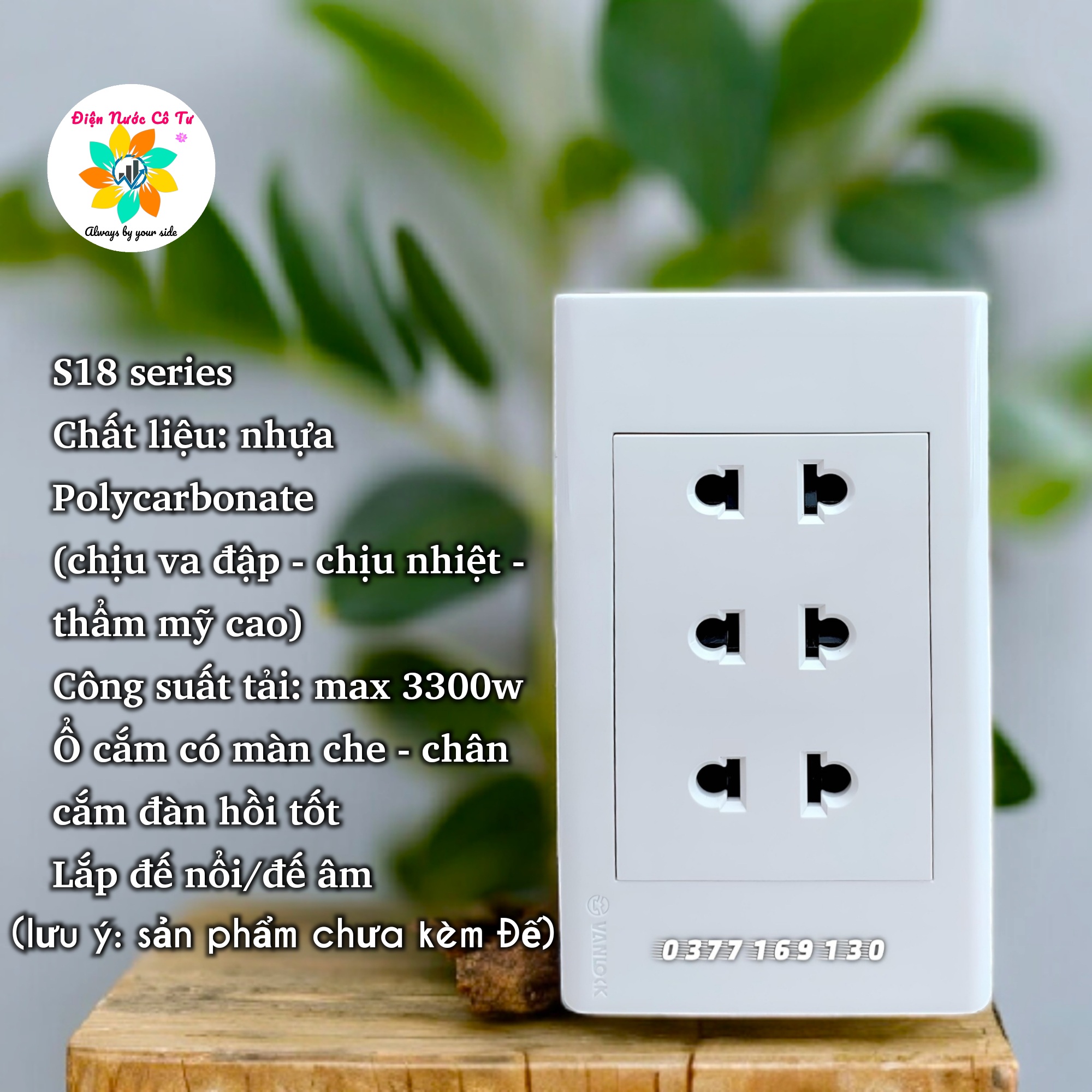 Ổ cắm điện 3 lỗ đôi 2 chấu 16A Sino Vanlock