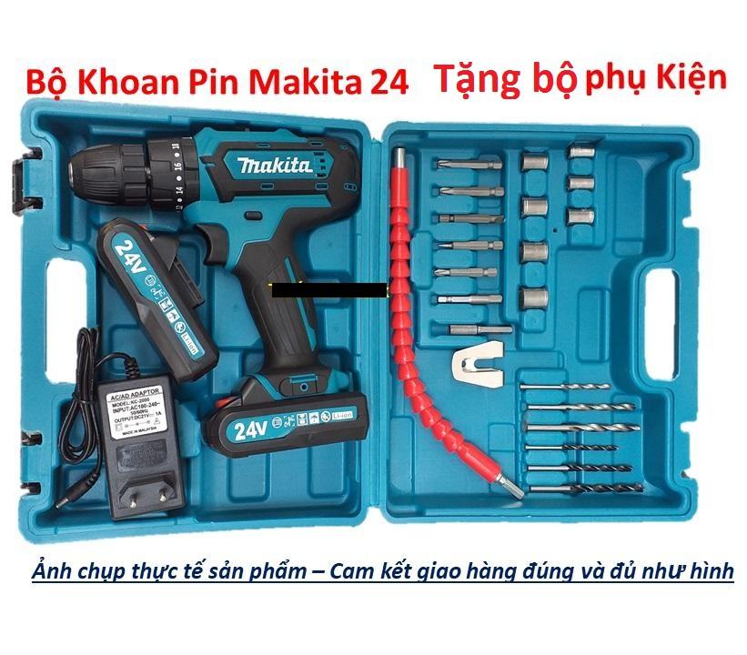 Máy Khoan MAKITA 24V Lõi Đồng 2 Pin - Tặng bộ phụ kiện - Bắt Vít, Khoan Sắt, Khoan Tường, Khoan Gỗ - Hàng Malaysia
