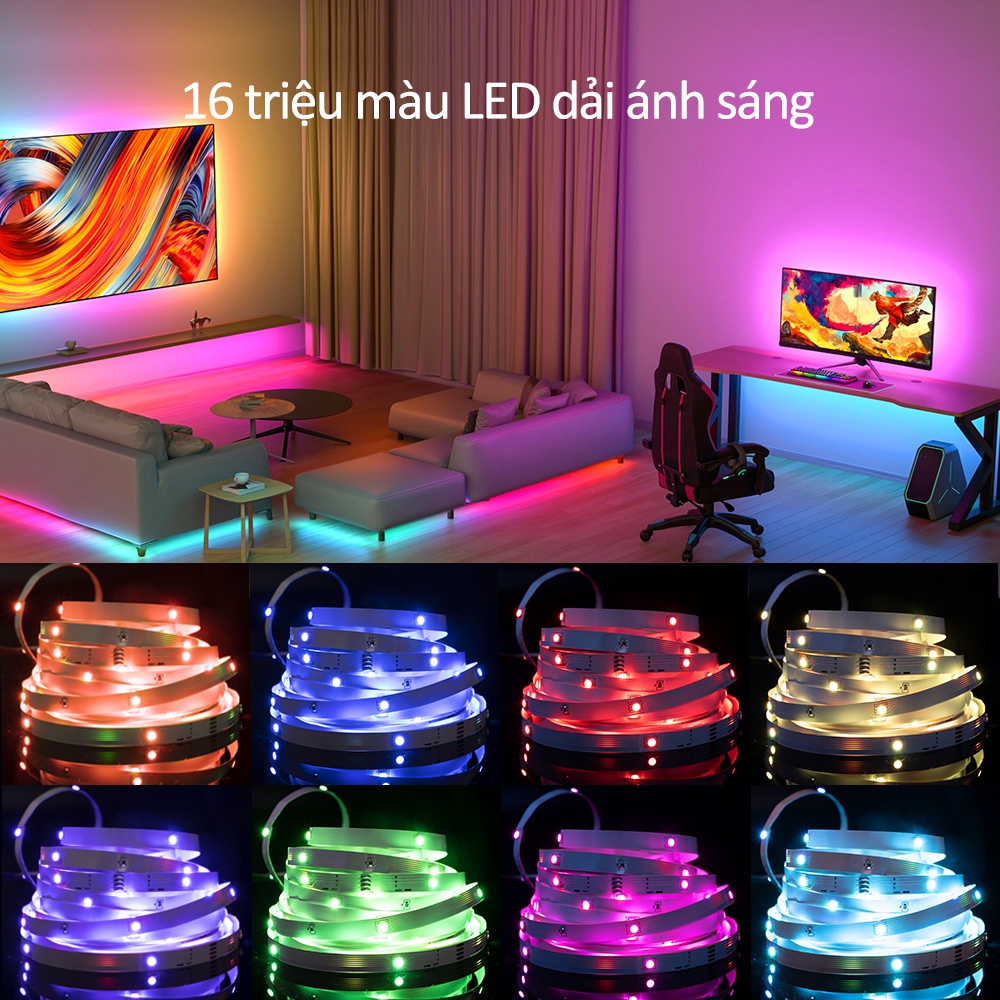 Dải đèn Led ánh Sáng RGB 5/10/15/ 20/30/40M, đèn led nháy theo nhạc, Với điều Khiển ứng Dụng Từ Xa, Cho đèn Led Phòng Ngủ Dải đèn Led Dải đèn Trang Trí, đèn ngủ decor phòng