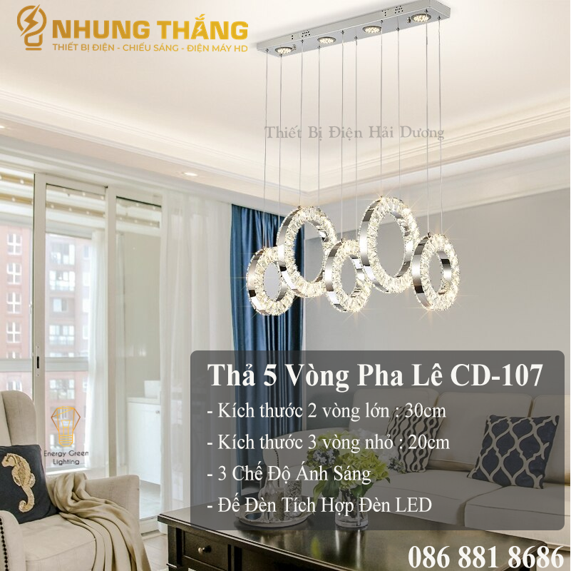 Đèn Thả Trần Không Gian Pha lê Kiểu Dáng Hiện Đại CD-108 - 3 Chế Độ Ánh Sáng - Điều Khiển Từ Xa - Tăng Giảm Ánh Sáng - Mỗi Vòng Dày 5cm - Có Video