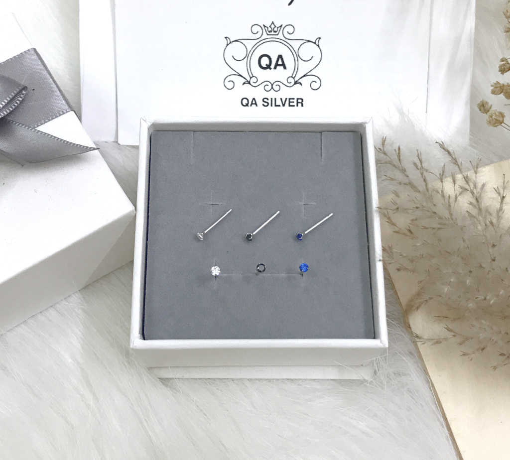 Bông tai bạc 925 nụ đá nhỏ nam nữ 4 chấu khuyên mini trắng đen xanh S925 MINIMAL QA SILVER Earrings EA200603
