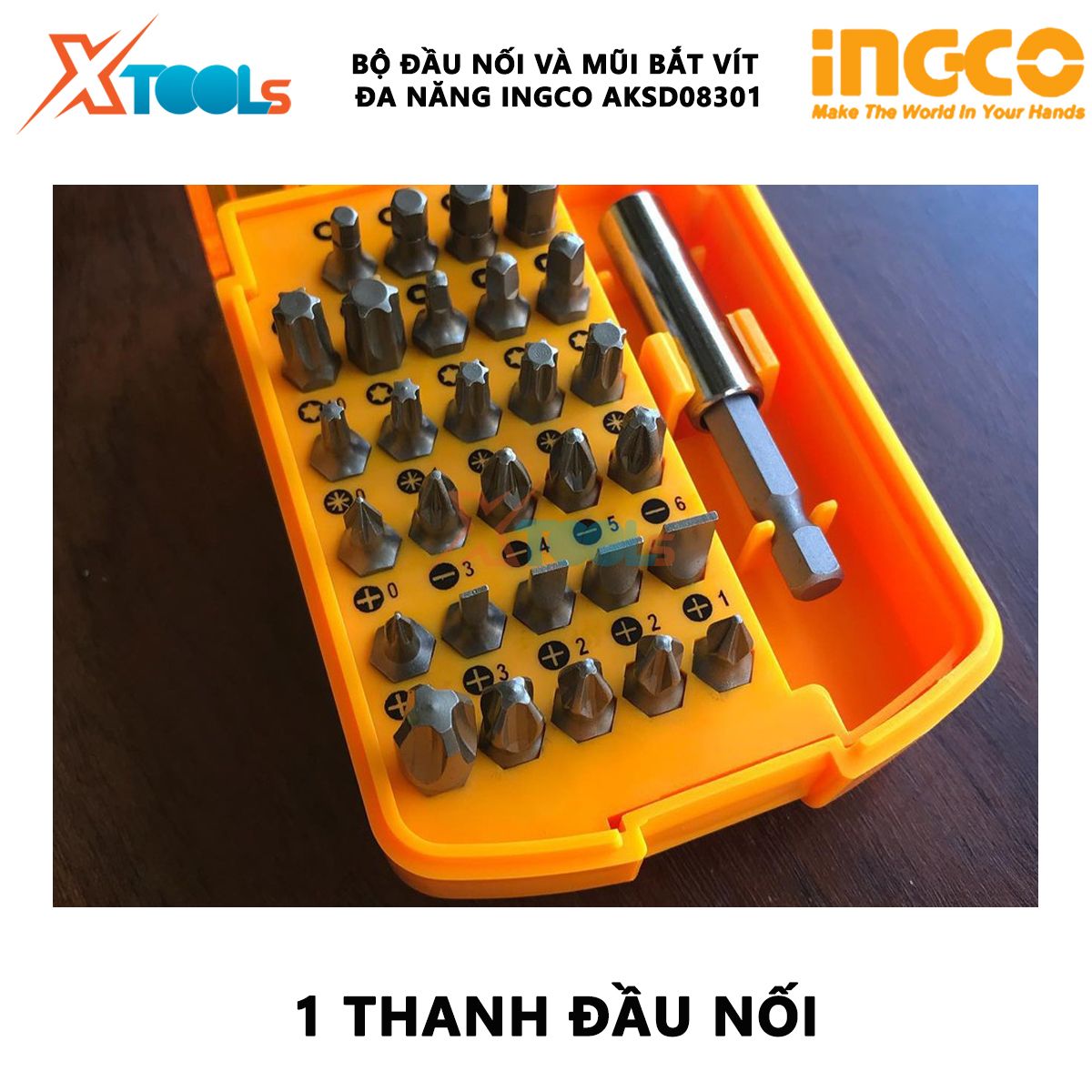 Set connector and nose screw multi-purpose 30 details ingco AKSD08301 set nose bolted cover 1 female connector, pz0-1-2-2-3, ph0-1-2-2-3-4, sl3-4-5-6 nose shoot screw accessories shooting machine screw, drilling Machine [genuine] [XTools]