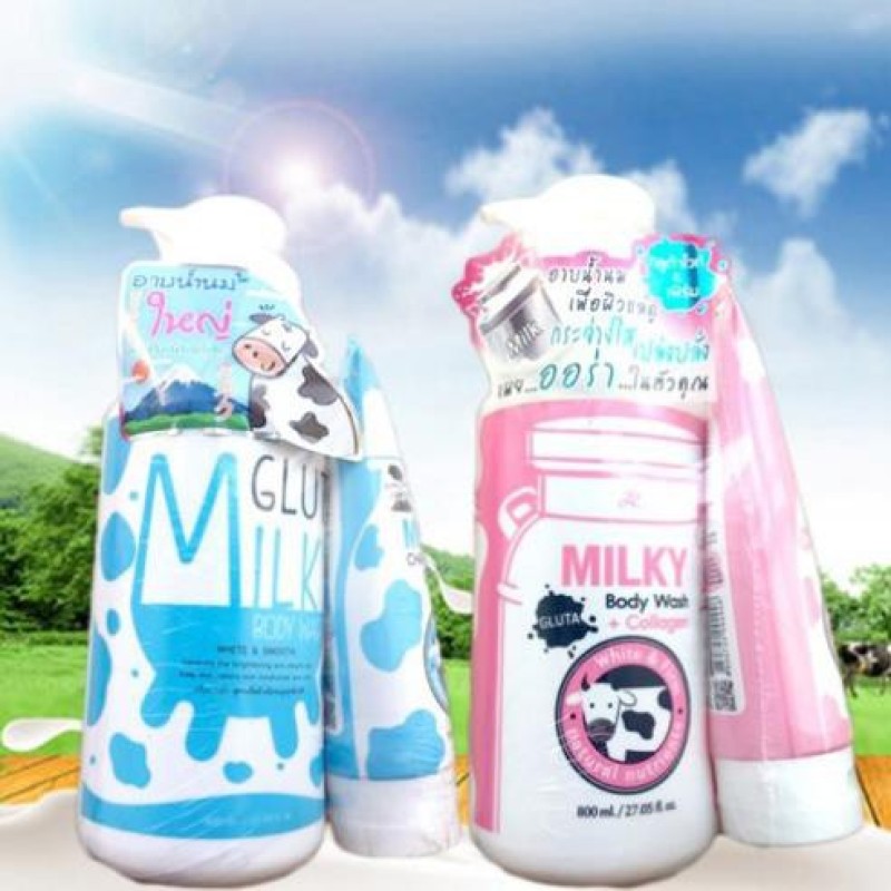 Sữa Tắm Con Bò Gluta Milky Thái Lan 800Ml Tặng Sữa Rửa Mặt